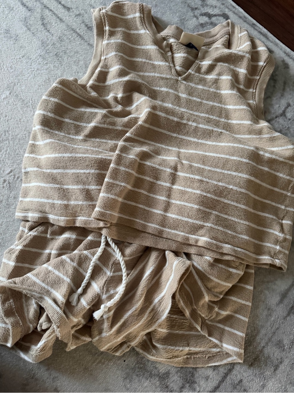Universal Thread Beige & White Striped Knit Top & Short Set - Picture 3 of 3